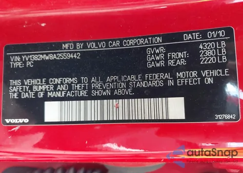 2010 Volvo V50 2.4I z USA, uszkodzony, nr VIN YV1382MW8A2559442